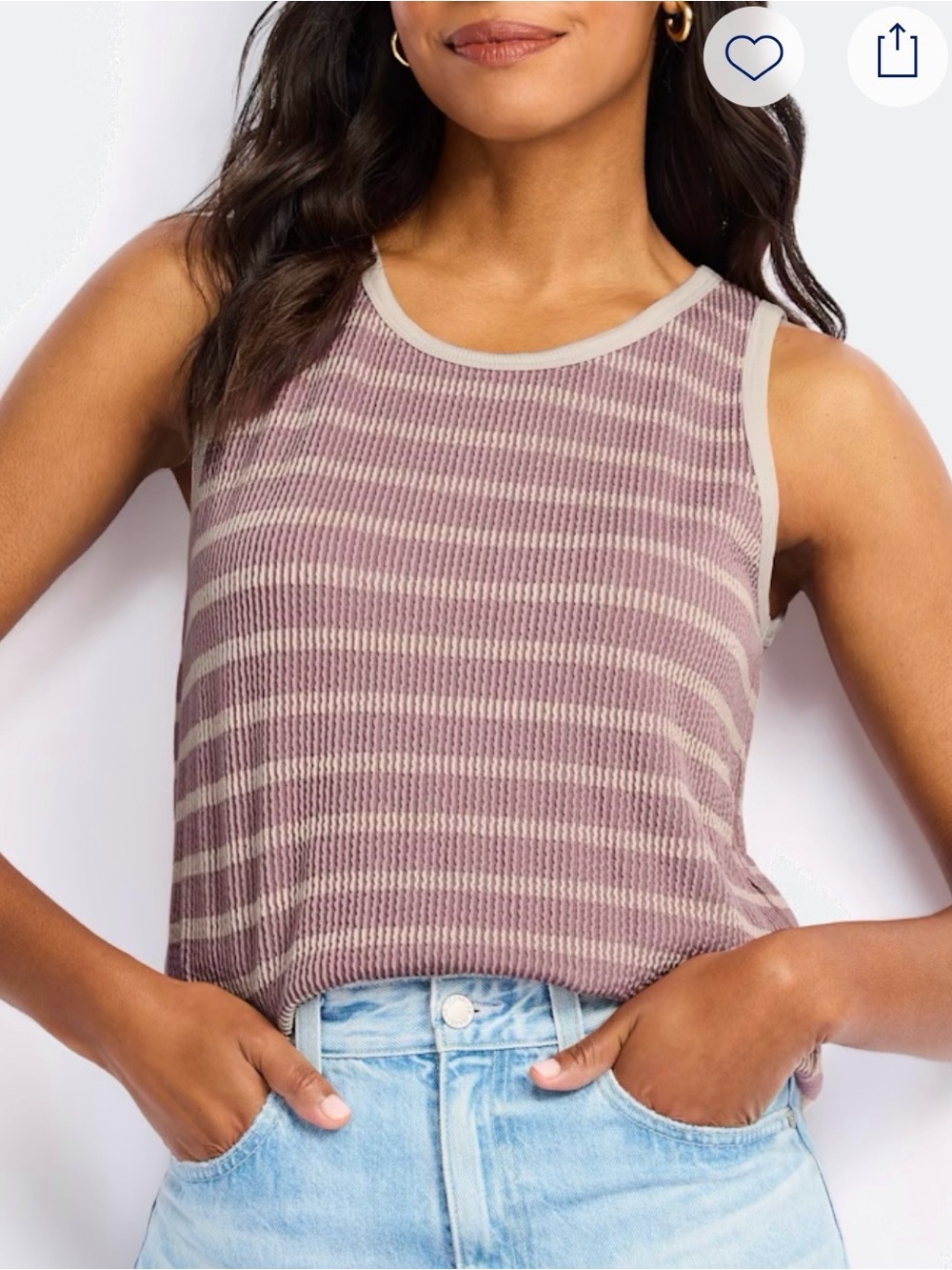 Staccato Mauve and Beige Striped Ribbed Tank